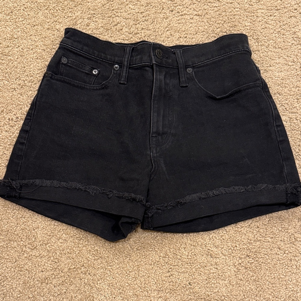 Madewell Black High-Rise Frayed Hem Denim Shorts